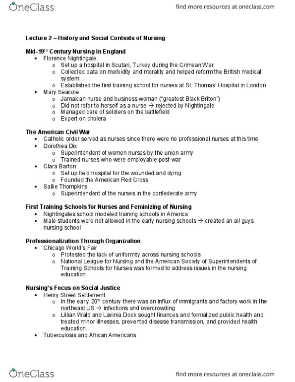 NRSG 2210 Lecture Notes - Lecture 2: United States Public Health Service, Syphilis, Psychiatric And Mental Health Nursing thumbnail