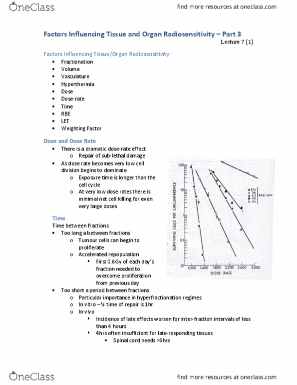 MEDRADSC 3U03 Lecture Notes - Lecture 7: Absorbed Dose, Equivalent Dose, Radiosensitivity thumbnail