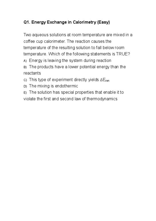 CHEM 1000 Lecture Notes - Calorimetry thumbnail