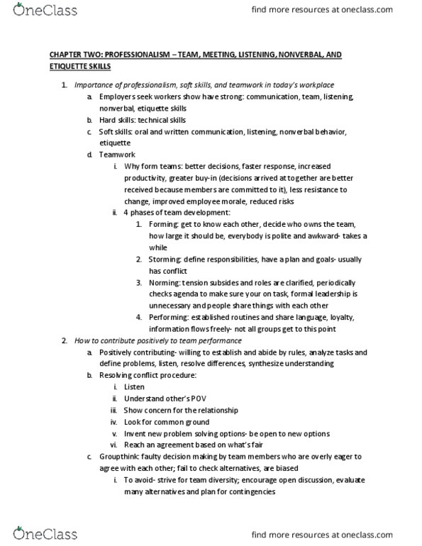 B A 324 Lecture Notes - Lecture 8: Soft Skills, Nonverbal Communication, Groupthink thumbnail