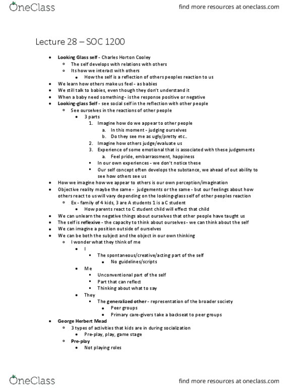 SOC 1200 Lecture Notes - Lecture 28: George Herbert Mead thumbnail