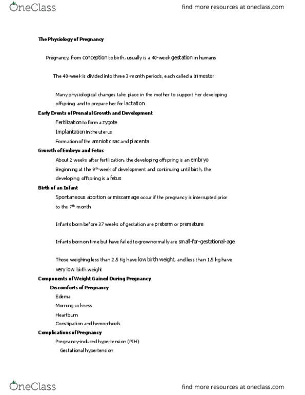 EHS 150 Lecture Notes - Lecture 12: Gestational Hypertension, Amniotic Sac, Miscarriage thumbnail