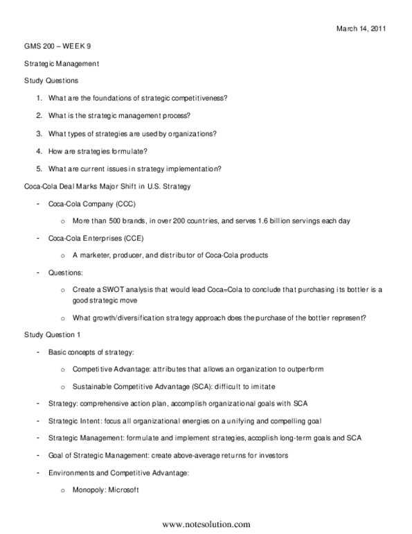 GMS 200 Lecture Notes - Strategic Planning, Peter Drucker, Swot Analysis thumbnail