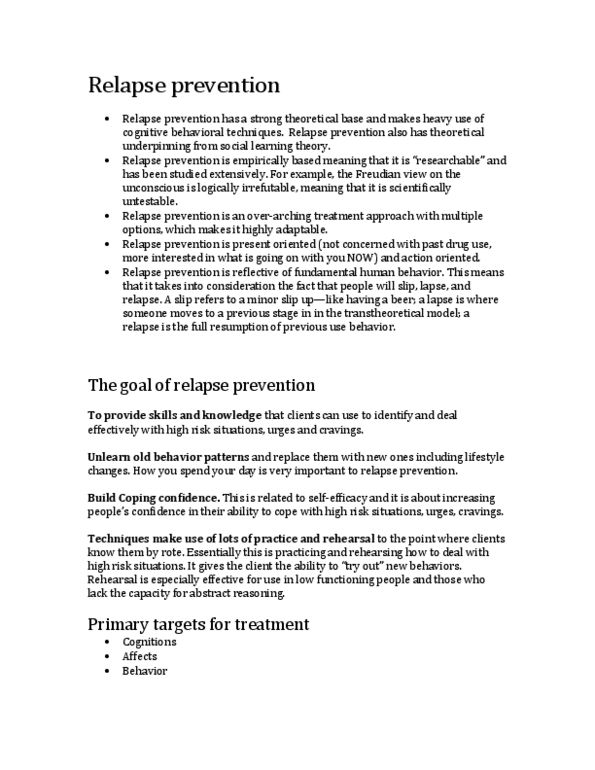 PSYC 3403 Lecture Notes - Cognitive Therapy, Relapse Prevention, Social Learning Theory thumbnail