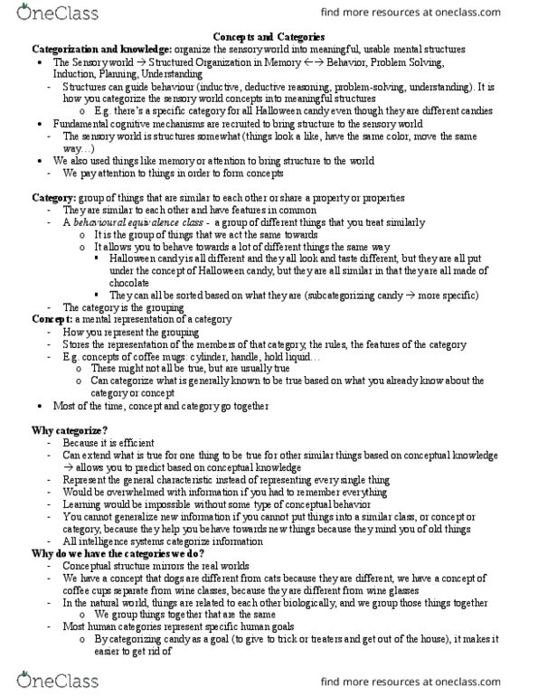 Psychology 2135A/B Lecture Notes - Lecture 13: Eleanor Rosch, Equivalence Class, Family Resemblance thumbnail