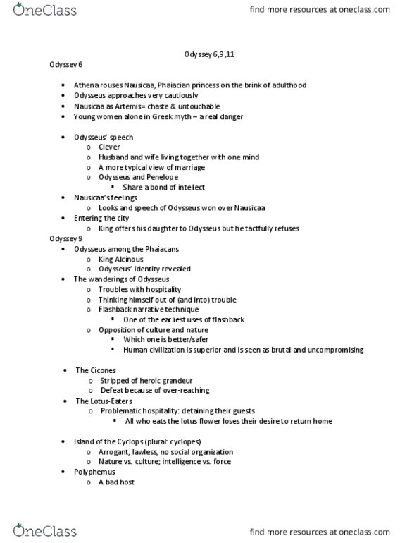 CLASSICS 1B03 Lecture Notes - Lecture 7: Cicones, Odysseus, Cyclops thumbnail