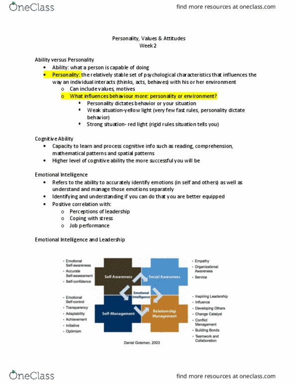 COMMERCE 1BA3 Lecture Notes - Lecture 2: Big Five Personality Traits, Job Satisfaction, Absenteeism thumbnail