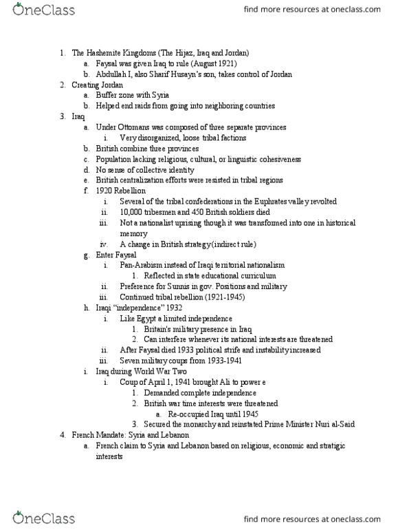 NES 2674 Lecture Notes - Lecture 14: French Mandate For Syria And The Lebanon, Buffer Zone, Indirect Rule thumbnail