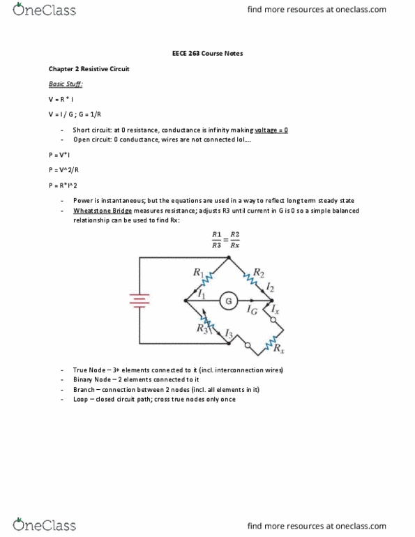 EECE 265 Chapter Notes - Chapter 2, 3, 6: Charles Wheatstone, Short Circuit, Capacitor thumbnail