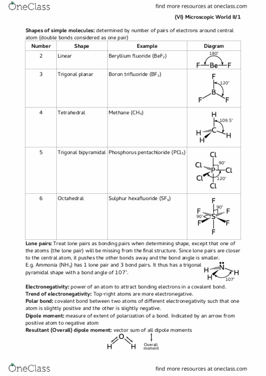 CHEM 1A03 Chapter Notes - Chapter 6: Hong Kong Diploma Of Secondary Education, Lone Pair, Molecular Geometry thumbnail