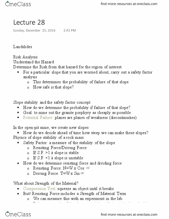 GEOL 106 Lecture Notes - Lecture 28: Slope Stability, Factor Analysis thumbnail