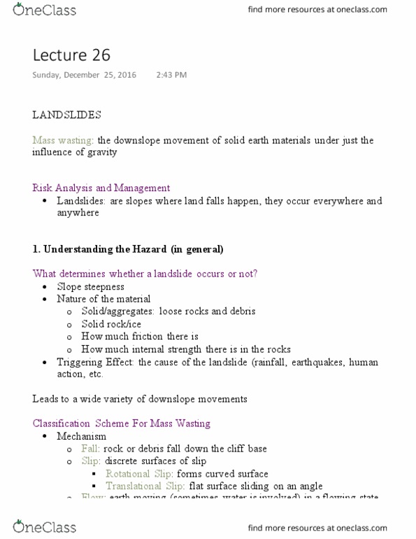 GEOL 106 Lecture Notes - Lecture 26: Mass Wasting, Permafrost, Mudflow thumbnail