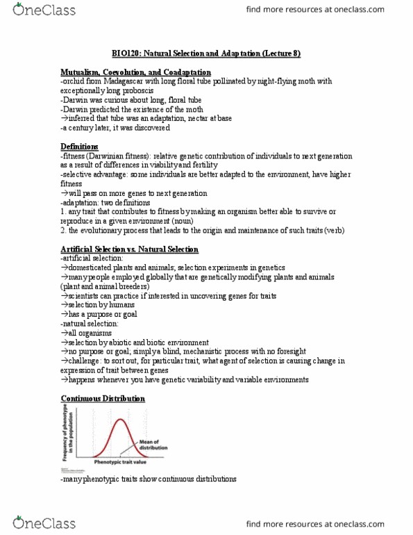 BIO120H1 Lecture Notes - Lecture 8: Melanism, Probability Distribution, Stabilizing Selection thumbnail