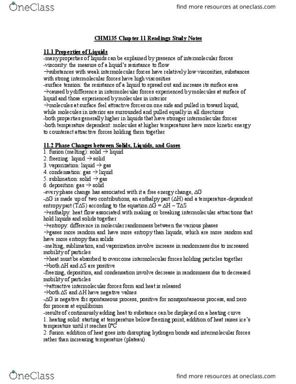 CHM135H1 Chapter Notes - Chapter 11: Intermolecular Force, Vapor Pressure, Boiling Point thumbnail