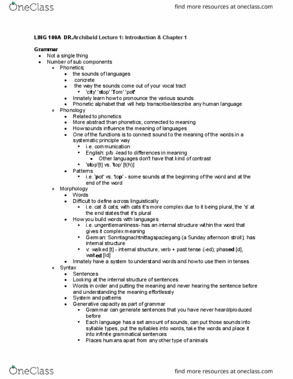 LING 100A Lecture Notes - Lecture 1: Vocal Tract, Phonetics, Minority Language thumbnail