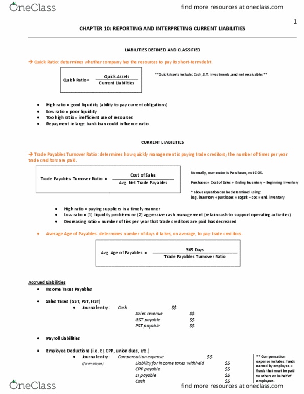 AFM101 Chapter Notes - Chapter 10: Current Liability, Contingent Liability, Working Capital thumbnail