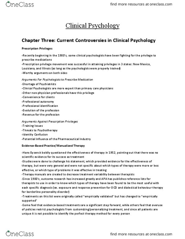 PSYC 3330 Chapter Notes - Chapter 3: Borderline Personality Disorder, Hans Eysenck, Mental Disorder thumbnail