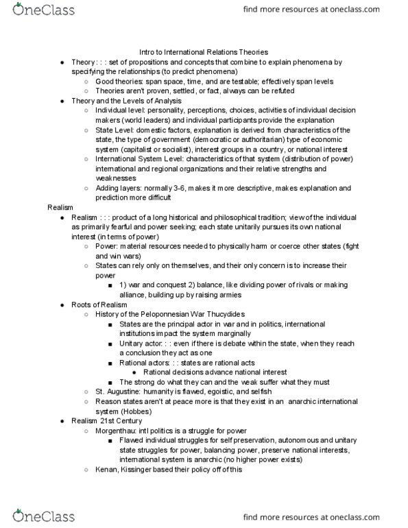 INTS 1700 Lecture Notes - Lecture 5: Henry Kissinger, Human Nature, Immanuel Kant thumbnail