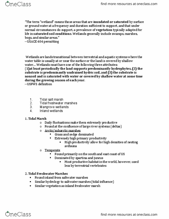 ZOOL 462A Lecture Notes - Lecture 27: Freshwater Marsh, Hydric Soil, Sphagnum thumbnail