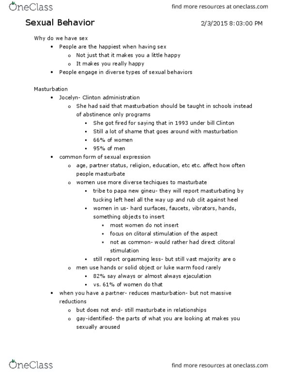 PSYC 172 Lecture Notes - Lecture 8: Non-Penetrative Sex, Cunnilingus, Making Out thumbnail