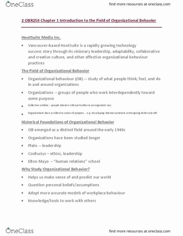 Public Administration - Municipal OBR250 Lecture Notes - Lecture 1: Elton Mayo, Hootsuite, Dependent And Independent Variables thumbnail