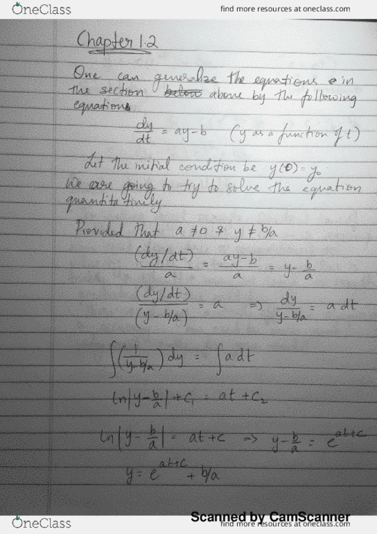 MATH 307 Chapter 1.2: Solutions to Differential Equations thumbnail