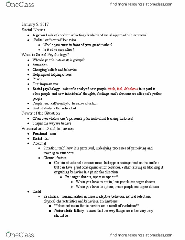 PSYCH 280 Lecture Notes - Lecture 1: Normative Social Influence, Naturalistic Fallacy thumbnail