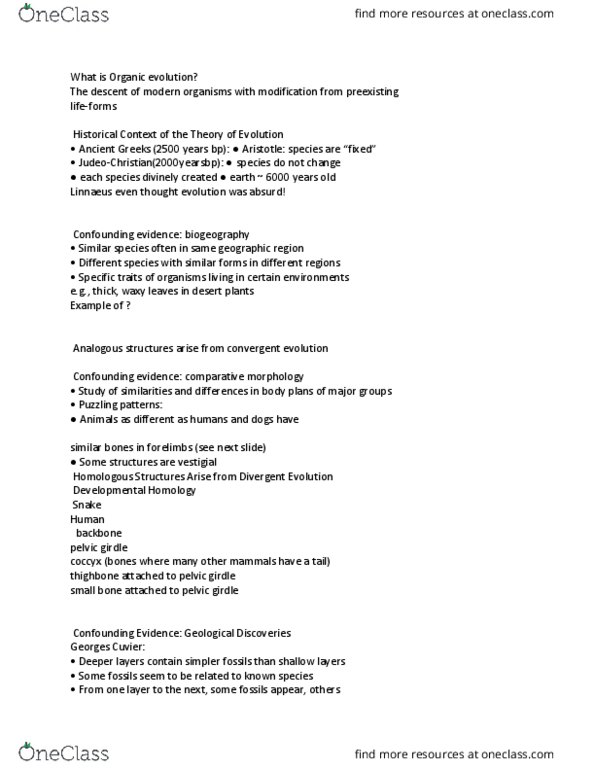 BSC 2010 Lecture Notes - Lecture 1: Georges Cuvier, James Hutton, Comparative Anatomy thumbnail