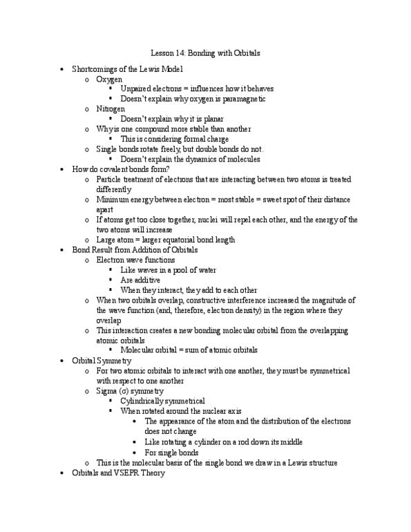 CHEM 141 Lecture Notes - Lecture 8: Paramagnetism, Bond Length, Formal Charge thumbnail