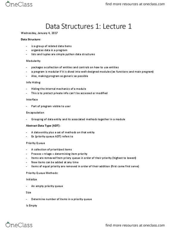 CP114 Lecture Notes - Lecture 1: Priority Queue, Triage, Railways Act 1921 thumbnail