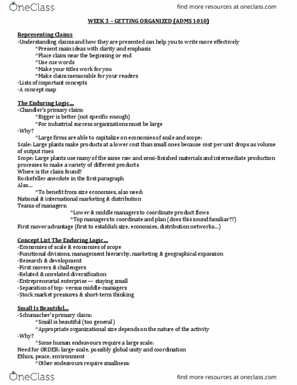 ADMS 1010 Lecture Notes - Lecture 3: Small Is Beautiful, Research And Development, Concept Map thumbnail