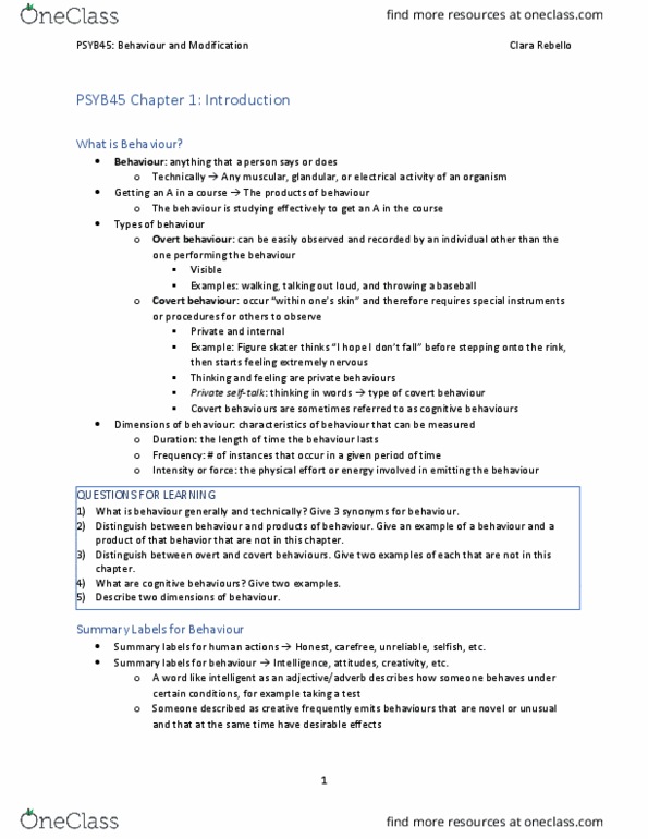 PSYB45H3 Chapter Notes - Chapter 1: Autism Spectrum, Applied Behavior Analysis, Behavior Modification thumbnail