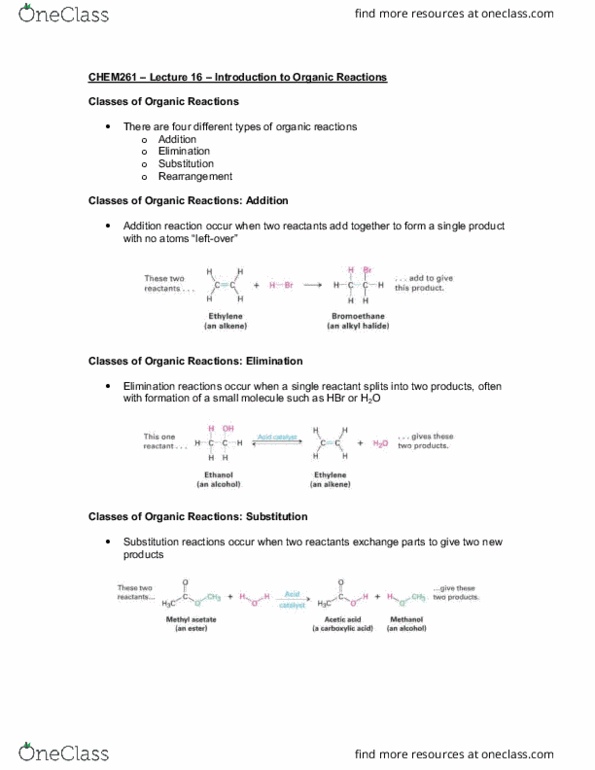 CHEM 261 Lecture Notes - Lecture 16: Organic Reactions, Addition Reaction, Activation Energy thumbnail