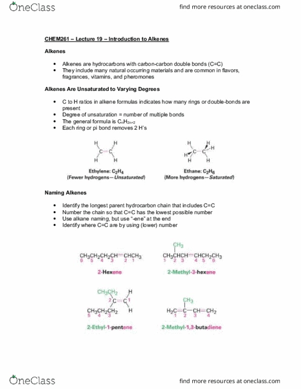 CHEM 261 Lecture Notes - Lecture 19: Alkene, Pi Bond, Cycloalkane thumbnail