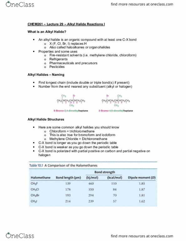 CHEM 261 Lecture Notes - Lecture 29: Dichloromethane, Bromoform, Chloroform thumbnail