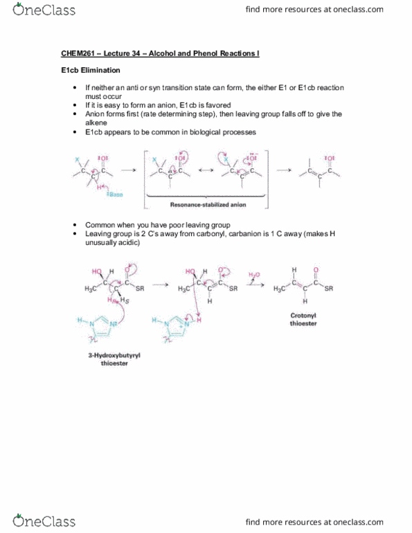 CHEM 261 Lecture Notes - Lecture 34: Rate-Determining Step, E1Cb-Elimination Reaction, Leaving Group thumbnail