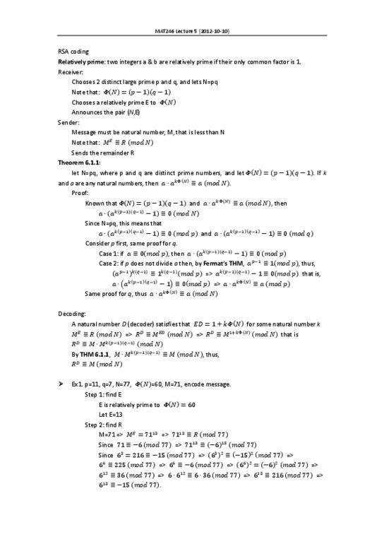 MAT246H1 Lecture Notes - Euclidean Algorithm, Coprime Integers, Natural Number thumbnail