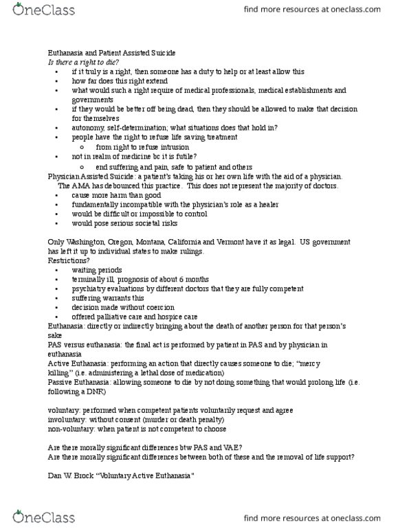 SOCL 1101 Lecture Notes - Lecture 1: Thought Experiment, Euthanasia, Homicide thumbnail