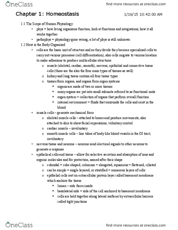 CAS BI 315 Chapter Notes - Chapter 1: Skeletal Muscle, Cardiac Muscle, Body Fluid thumbnail