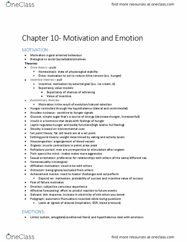 PSYC 1002 Chapter Notes - Chapter 10: Thalamus, Limbic System, Autonomic Nervous System thumbnail