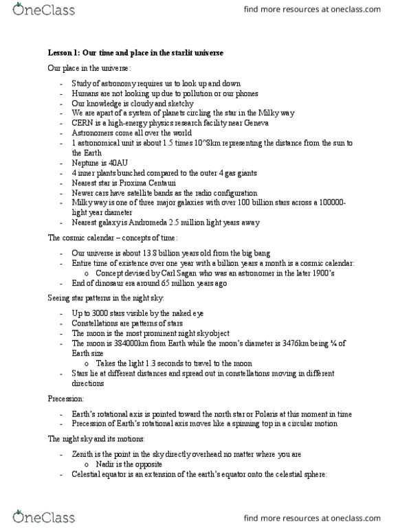 AS101 Lecture Notes - Lecture 1: Astronomical Unit, Cern, Cosmic Calendar thumbnail