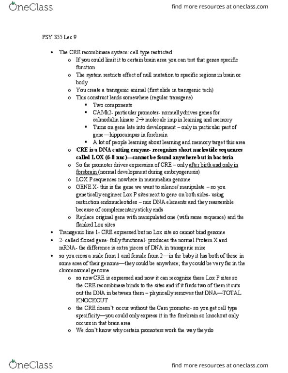 PSY355H5 Lecture Notes - Lecture 9: Doxycycline, Genetically Modified Organism, Genome Editing thumbnail