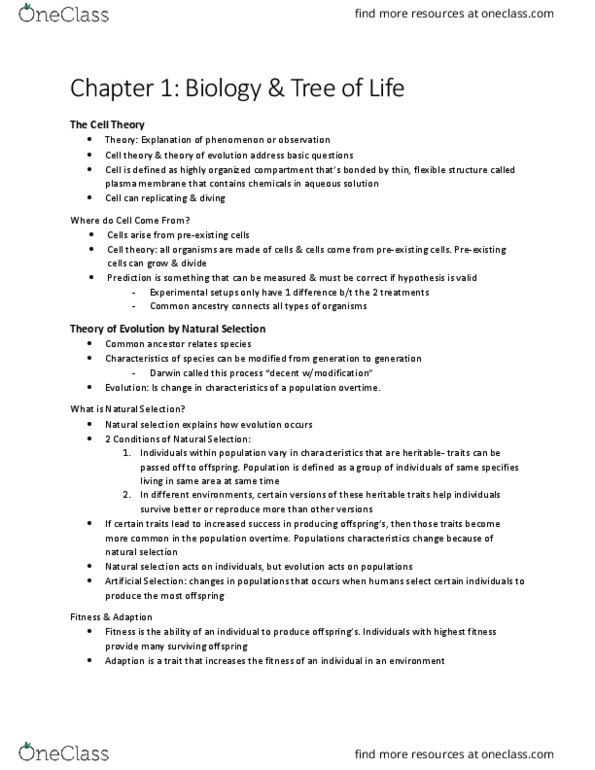 BIOL 1001 Chapter Notes - Chapter 1: Eukaryote, Common Descent, Ribosomal Rna thumbnail