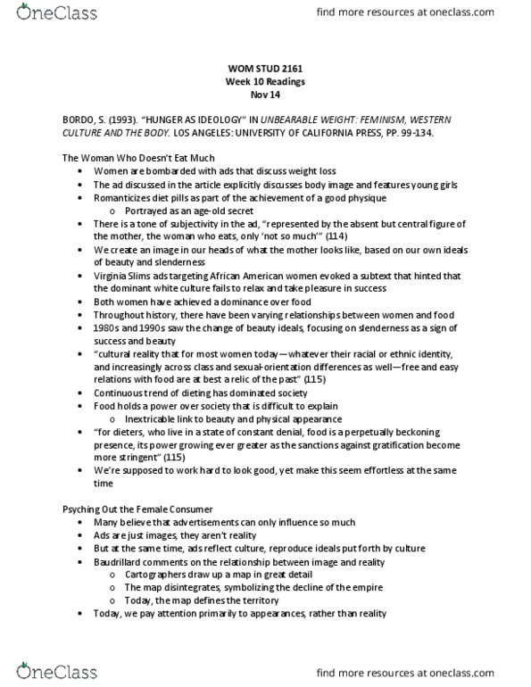 Women's Studies 2161A/B Lecture Notes - Lecture 10: Bitesize, Chocolate Chip, Oatmeal thumbnail