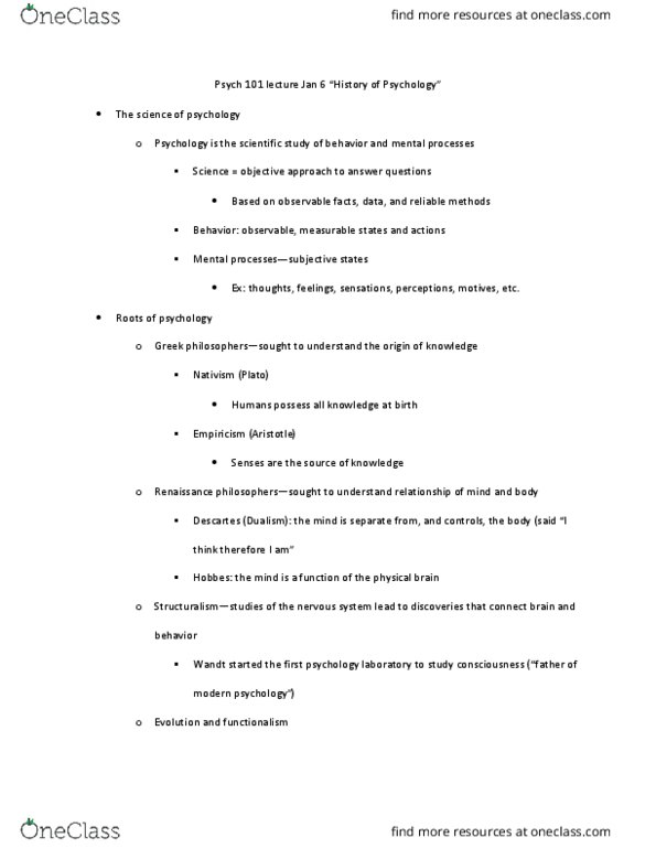 PSYCH 101 Lecture Notes - Lecture 2: Educational Psychologist, Abraham Maslow, Behaviorism thumbnail