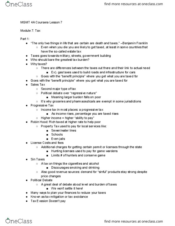 MGMT 4A Chapter Notes - Chapter 7: Tax Rate, Individual Retirement Account, Gross Income thumbnail