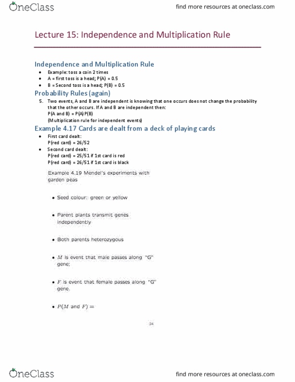 STAT 2080 Lecture Notes - Lecture 15: Random Variable thumbnail