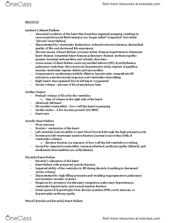 NSG3323 Lecture Notes - Lecture 2: Cardiomegaly, Ventricular Remodeling, Cardiomyopathy thumbnail