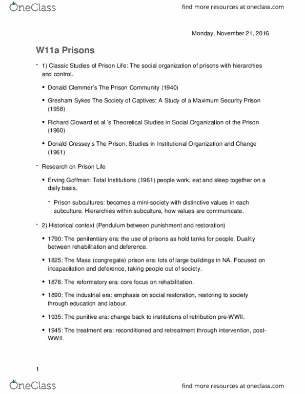 SOCY 389 Lecture Notes - Lecture 14: Prison Reform, Visuddhimagga, Penology thumbnail