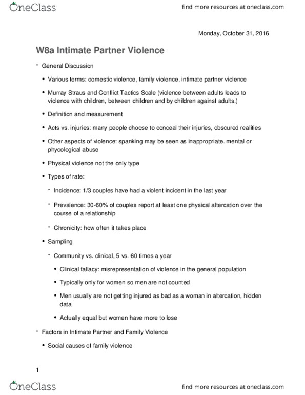 SOCY 389 Lecture Notes - Lecture 9: Murray A. Straus, Intimate Partner Violence, Conflict Tactics Scale thumbnail